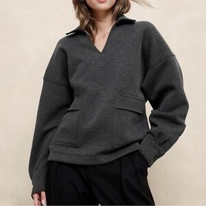 NWOT Banana Republic Black Scuba Patch Pocket Sweatshirt, Size Medium